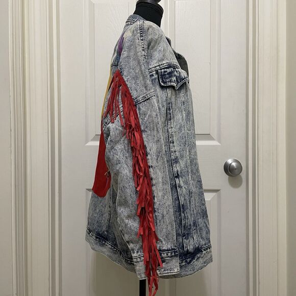 Vintage Opal Jean‎ Jacket Denim Wolf Moon Cactus Fringe Western NWT 80s 90s RARE - Picture 6 of 14